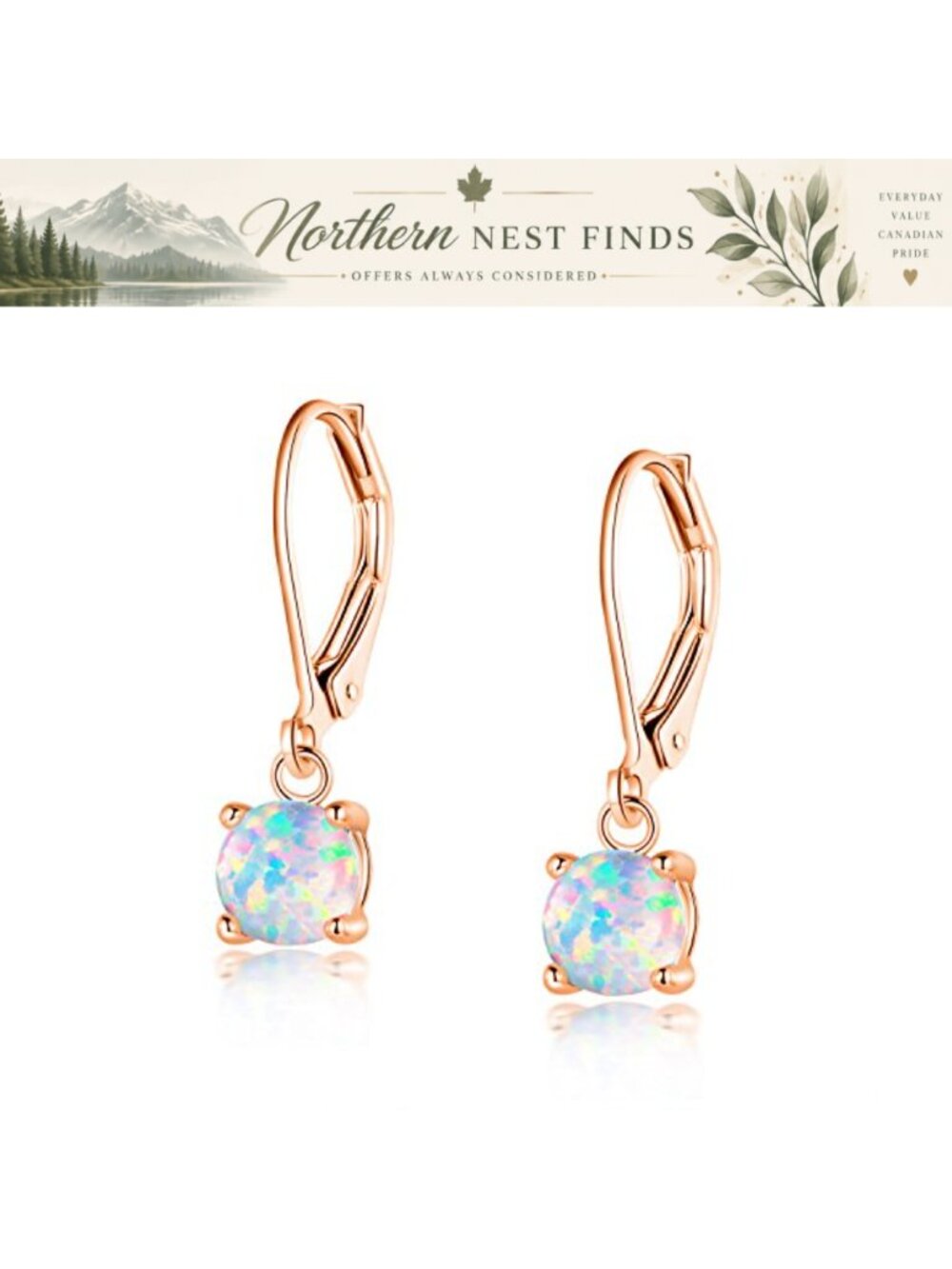 Opal Leverback Earrings Gold Plated Drop Dangle Hypoallergenic Jewelry Gift